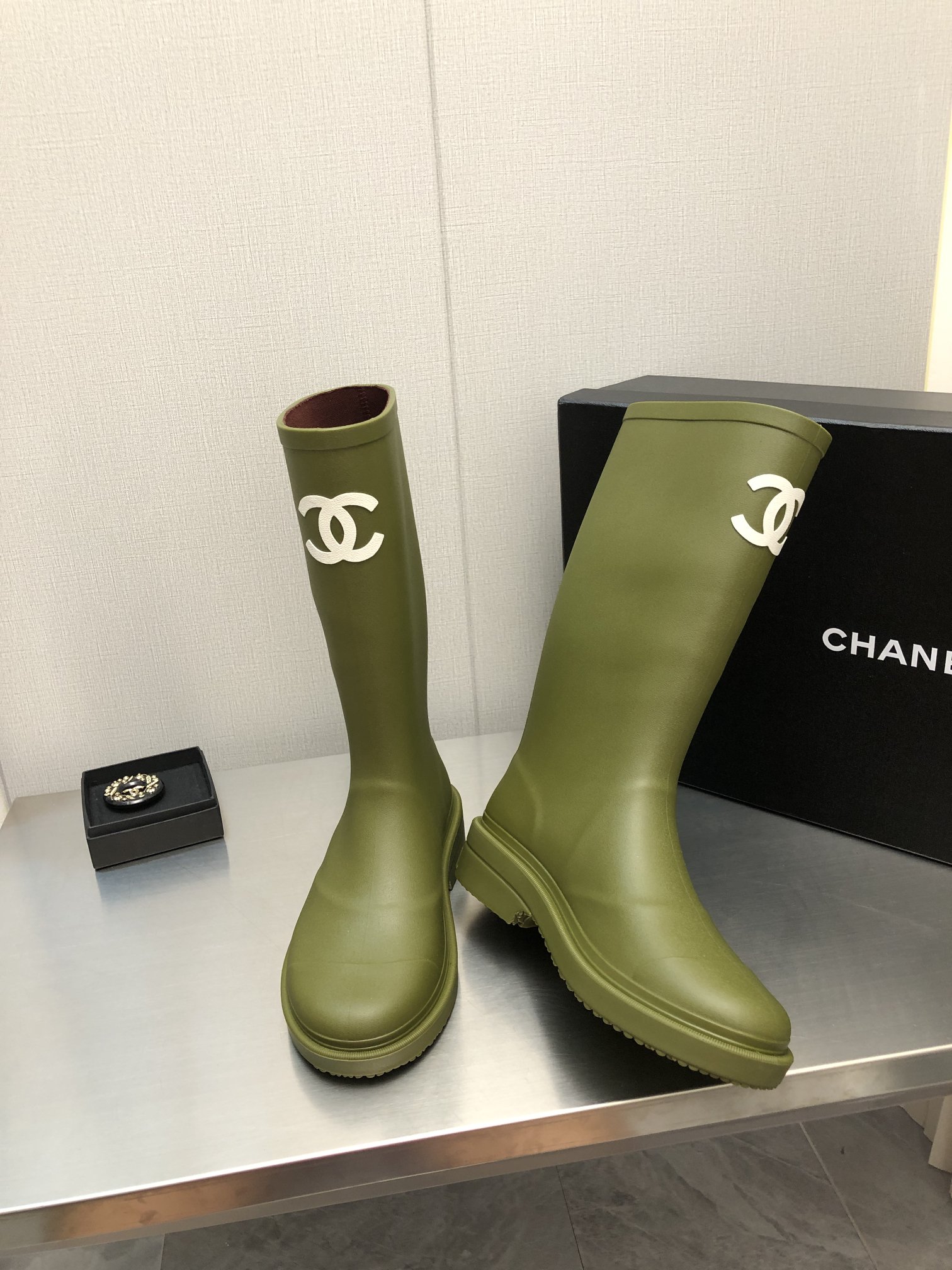 Ch**el Women’s Hight Boots Dark Green For Women
