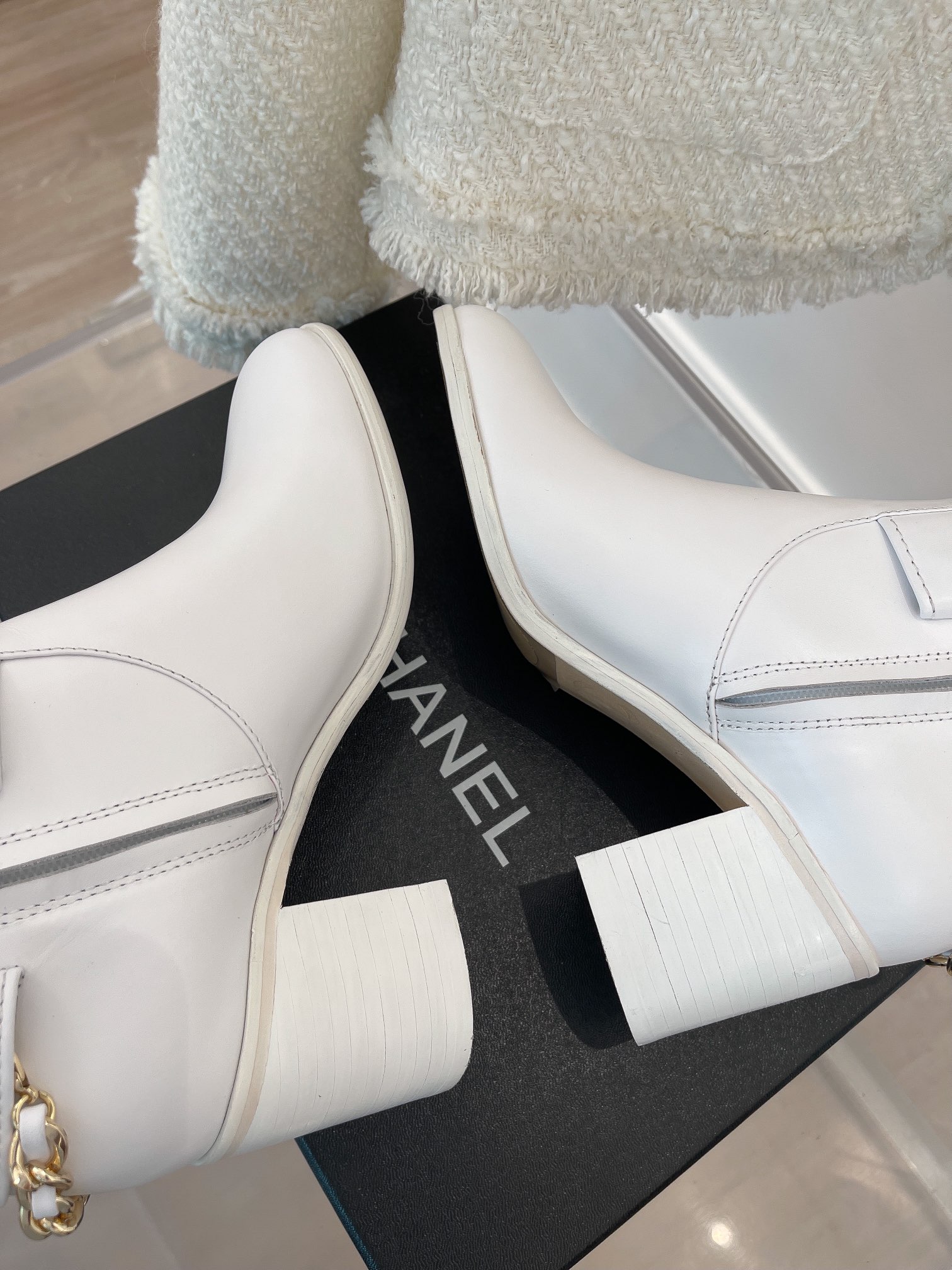 Ch**el Women’s High Boots With Chain White For Women 3.7in/ 9.5cm