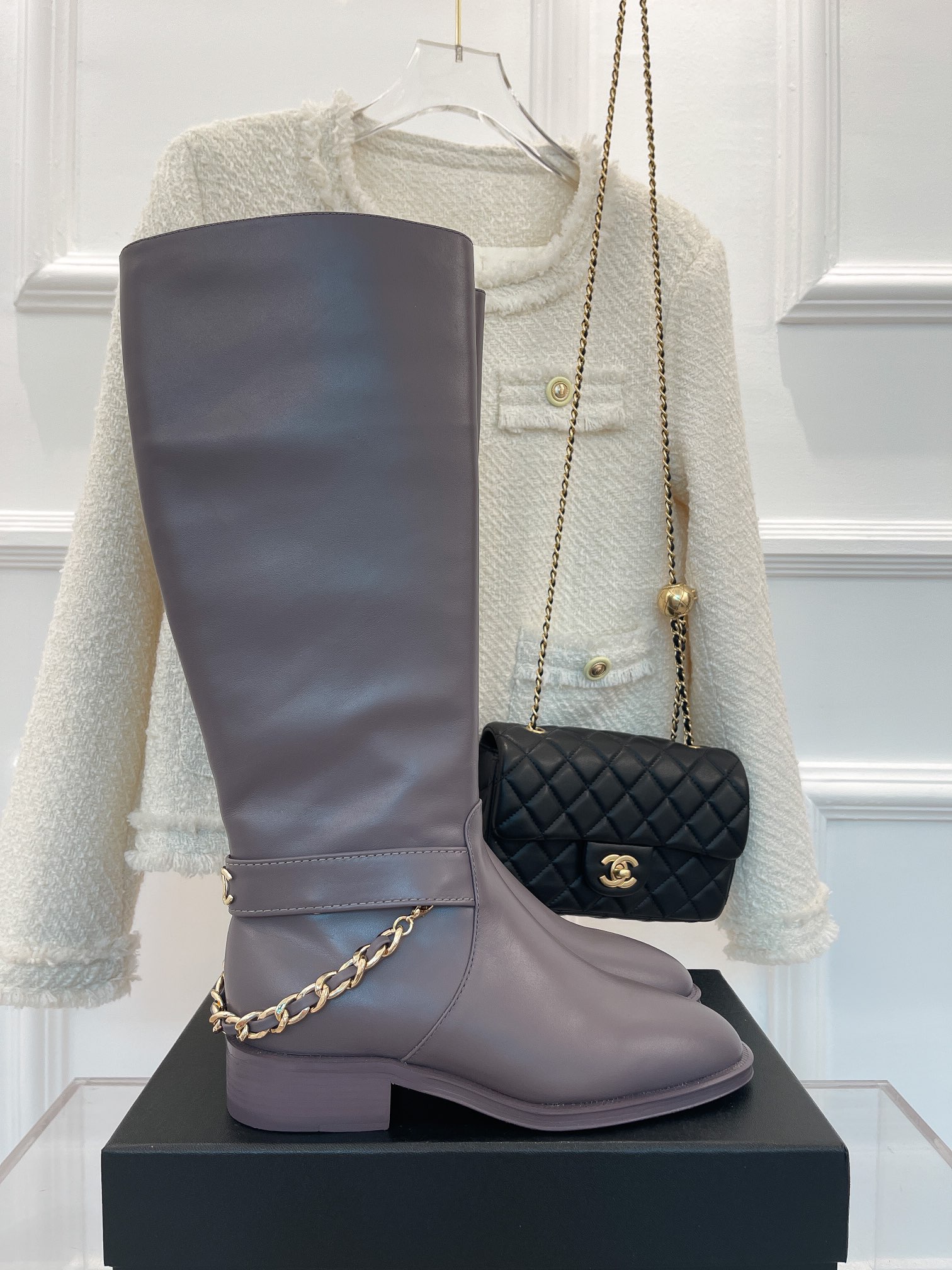 Ch**el Women’s Ankle Boots With Chain Light Violet For Women 1.5in/4cm