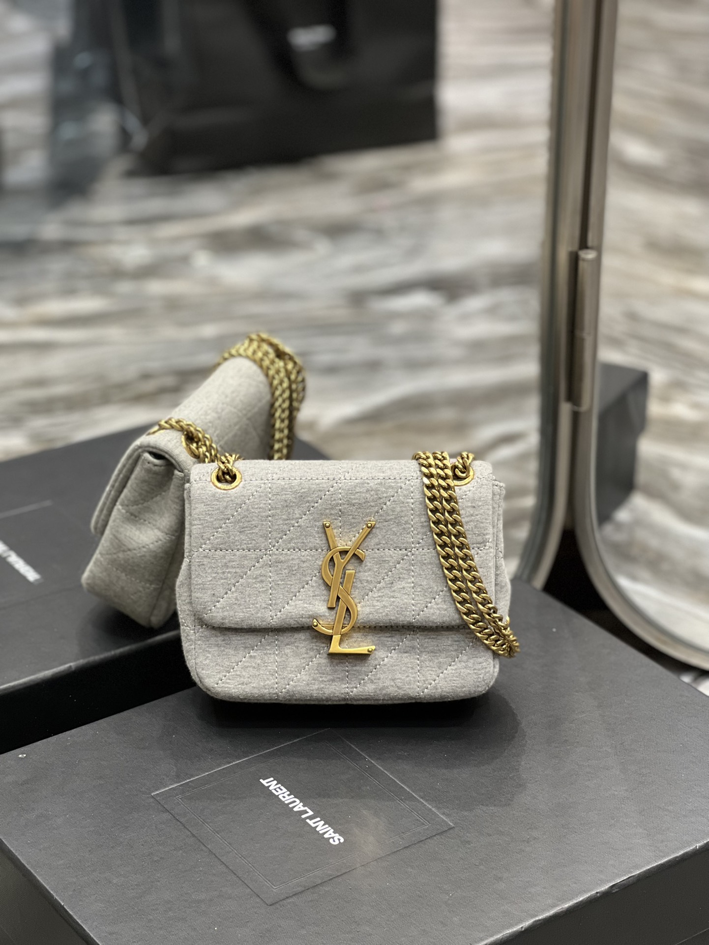 Sa1nt Lau*nt Jamie Mini Chain Bag Grey For Women, Women’s Bags 6.9in/17.5cm Y51 6981622F9271407